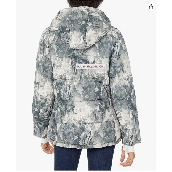 Amazon Essentials Jacket Medium Black White Marble Hooded Puffer Coat Zip NEW - Picture 11 of 11